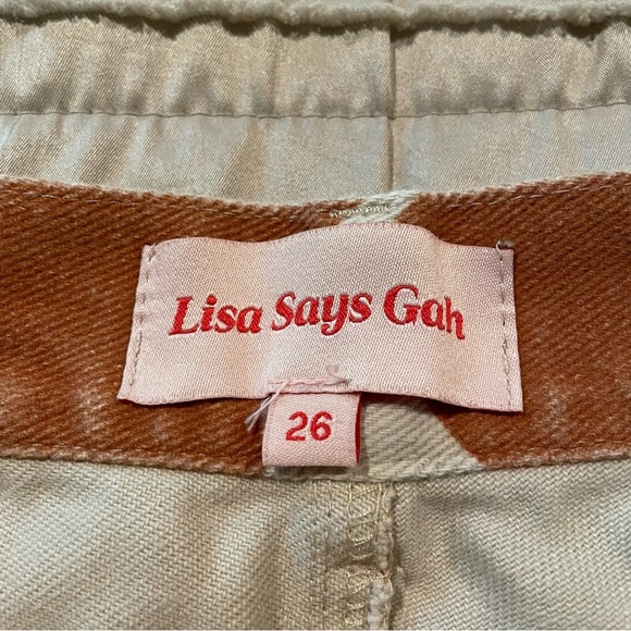Lisa Says Gah Robyn Cow Print High Rise Straight Leg Jeans Brown Orange Tan 26 - Picture 5 of 10